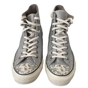 Converse Textile Leather Silver Snakeskin Metallic High Top Shoes US Women 9.5